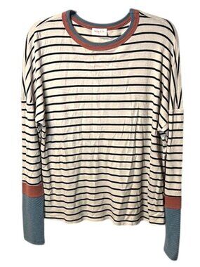 Hailey & Co. Striped Long Sleeve Shirt with Contrast Cuffs, Size S